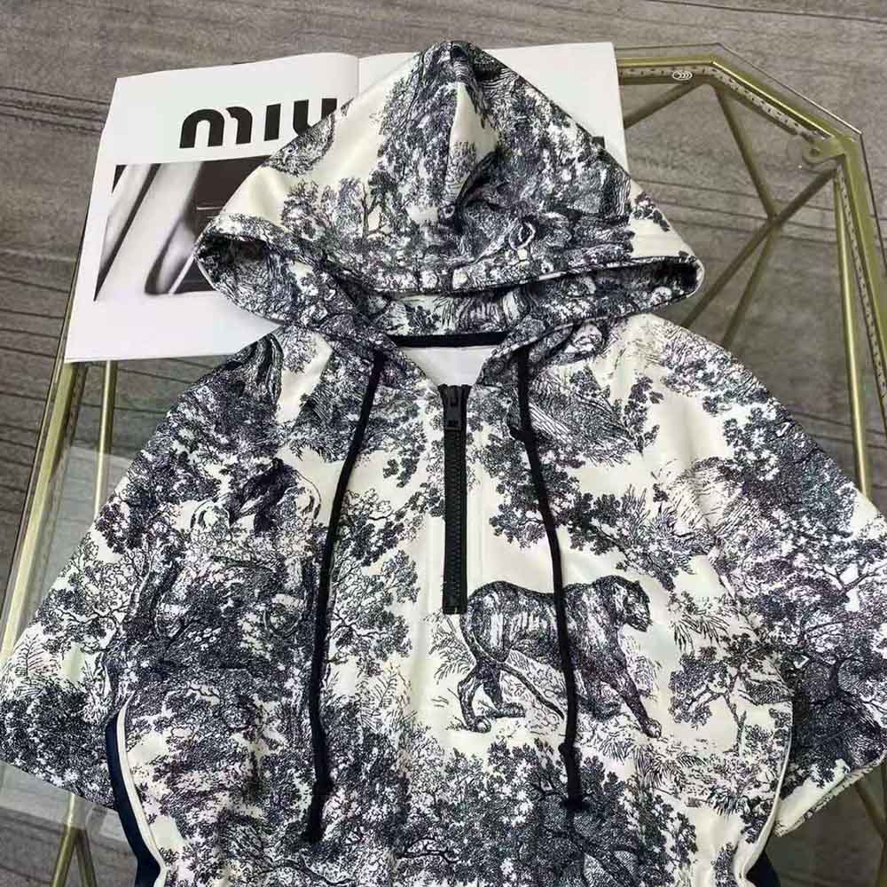 Dior Women Short Hooded Dress Black and White Technical Taffeta Jacquard - image 4