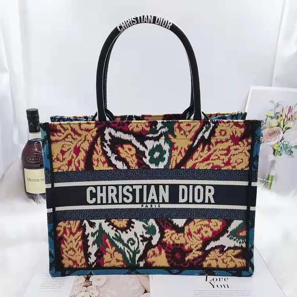 Close-up detail of paisley embroidery on Small Dior Book Tote by Dior