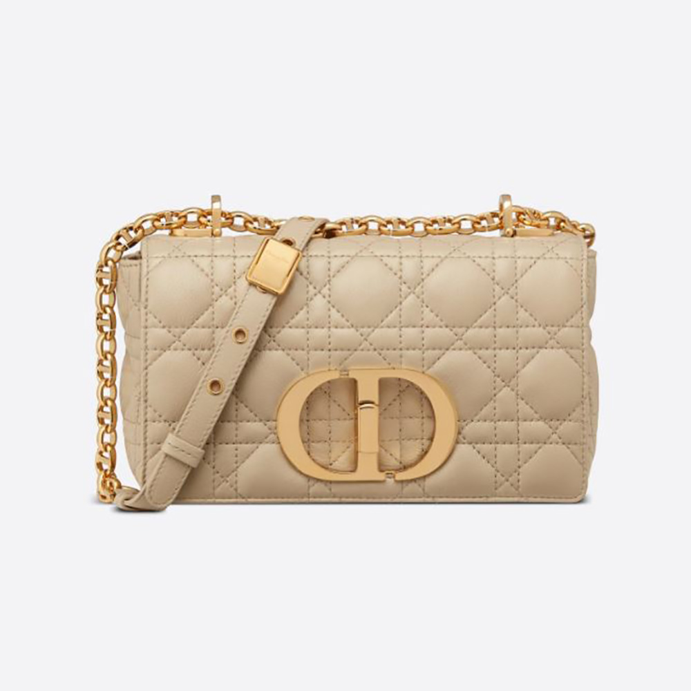 Front view of Dior Women Small Dior Caro Bag Beige Supple Cannage Calfskin
