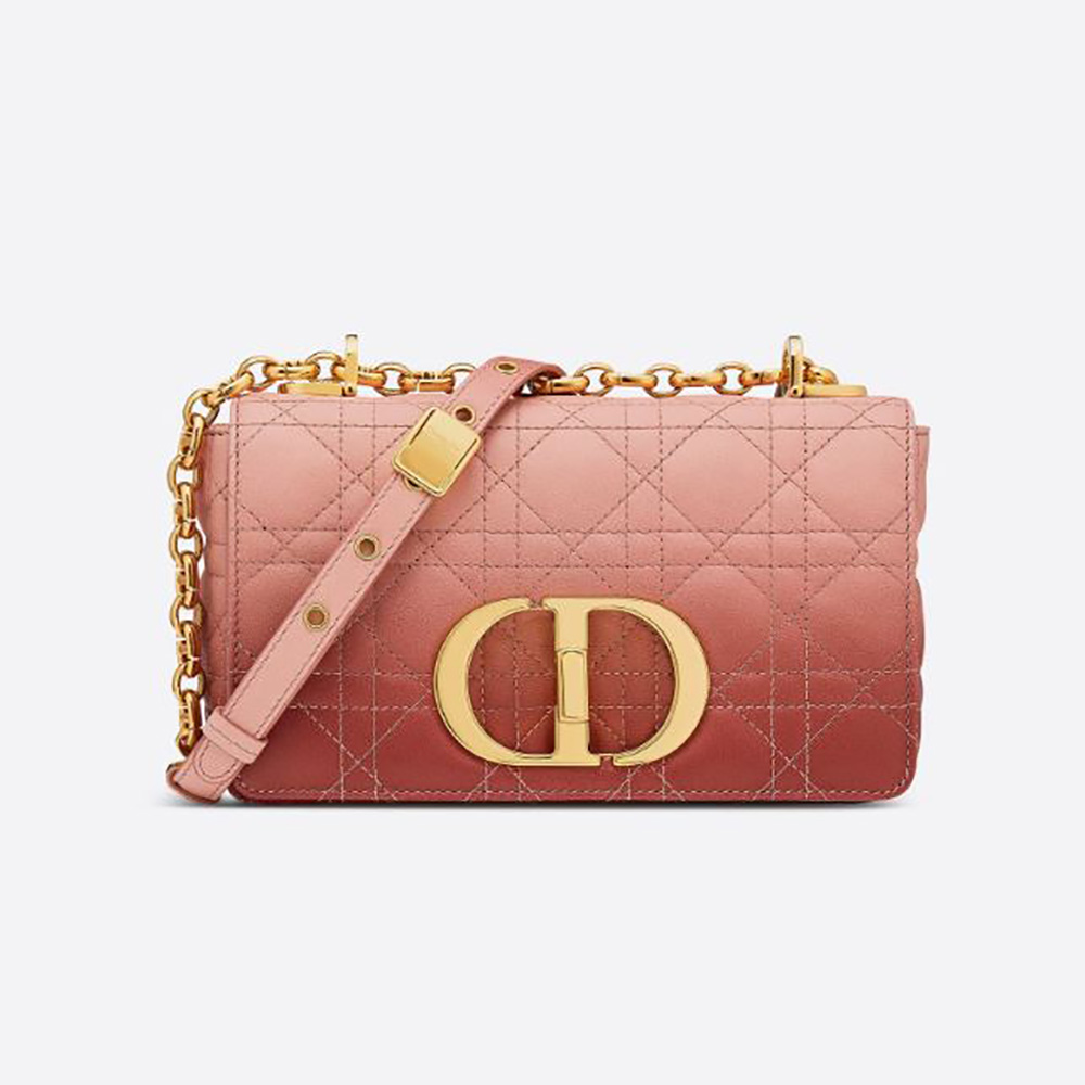 Front view of Dior Women Small Dior Caro Bag Pink Gradient Cannage Lambskin