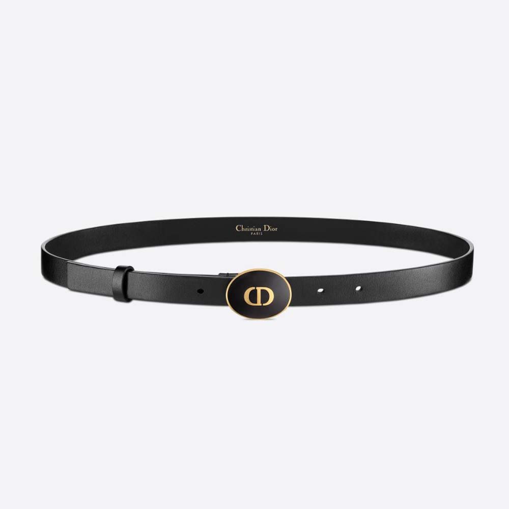 Front view of Dior Women Teddy-D Belt Smooth Calfskin-15 MM-Black with signature buckle