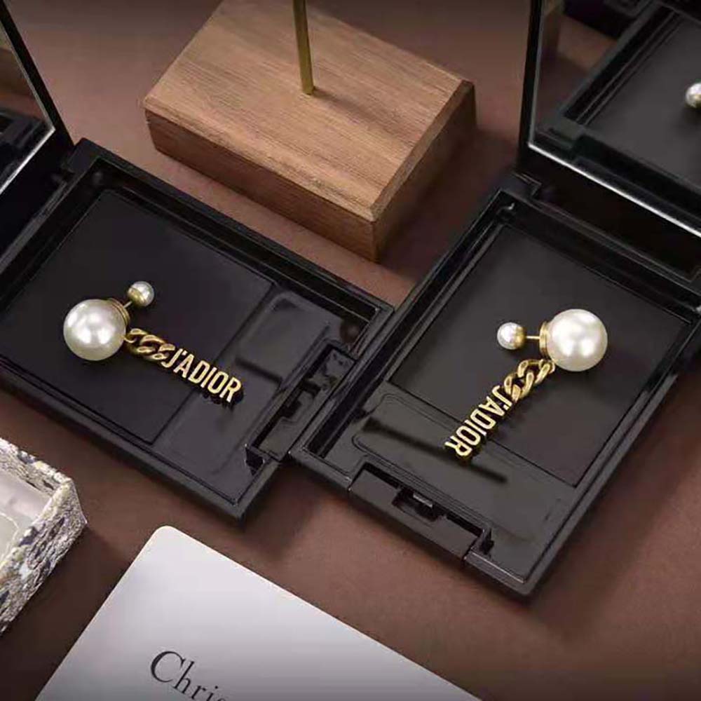 Dior Women Tribales Earrings Antique Gold-Finish Metal and White Resin Pearls - image 6
