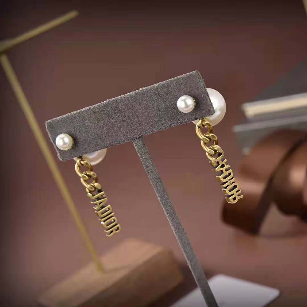Dior Women Tribales Earrings Antique Gold-Finish Metal and White Resin Pearls - image 5