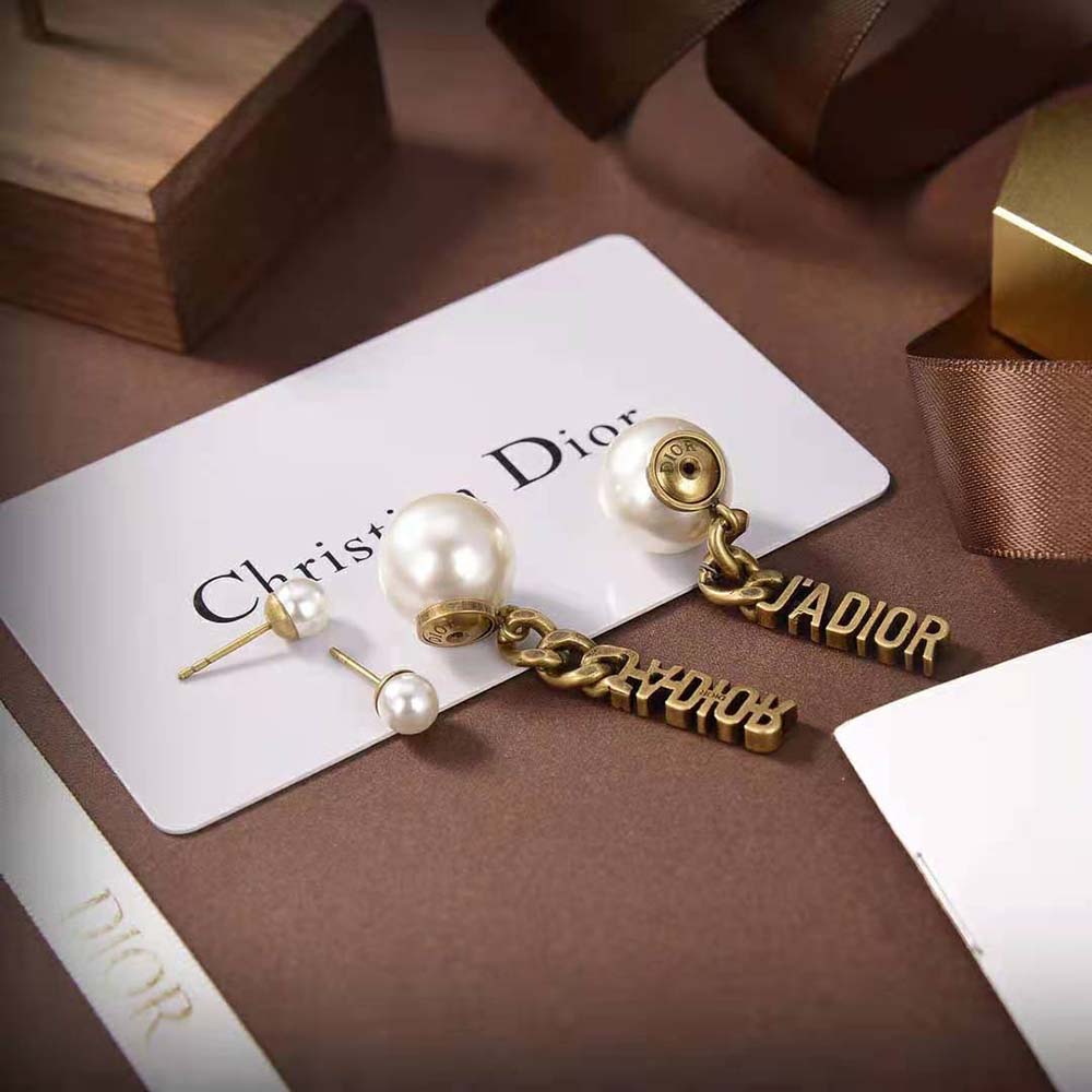 Dior Women Tribales Earrings Antique Gold-Finish Metal and White Resin Pearls - image 4