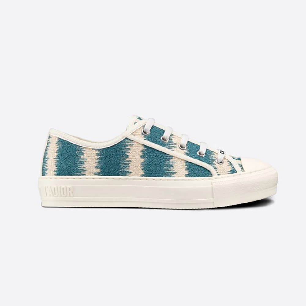 Side profile of Dior Women Walk n dior Sneaker Deep Ocean Blue D-Stripes Embroidered Cotton