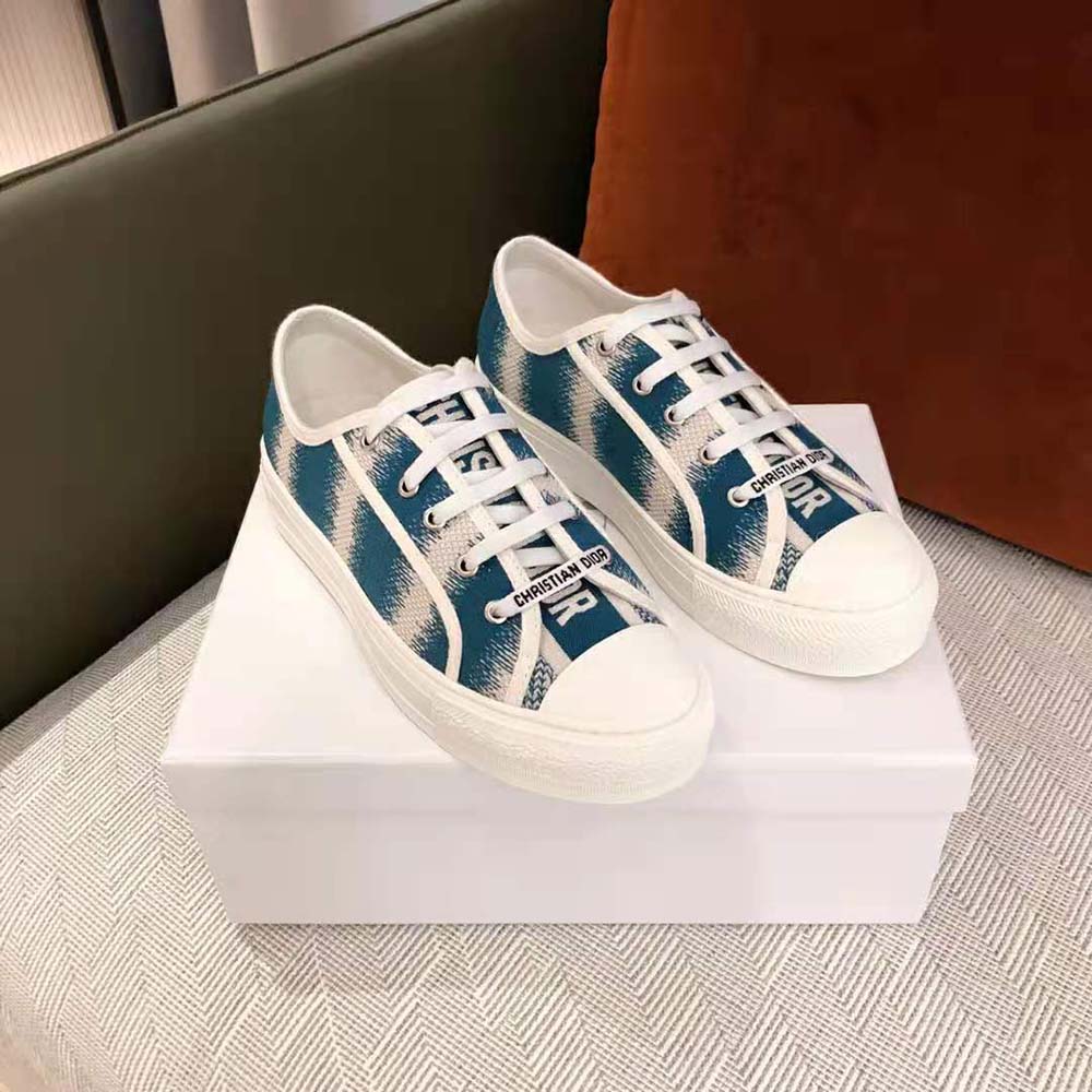 Close-up of D-stripes embroidery detail on Dior Women Walk n dior Sneaker