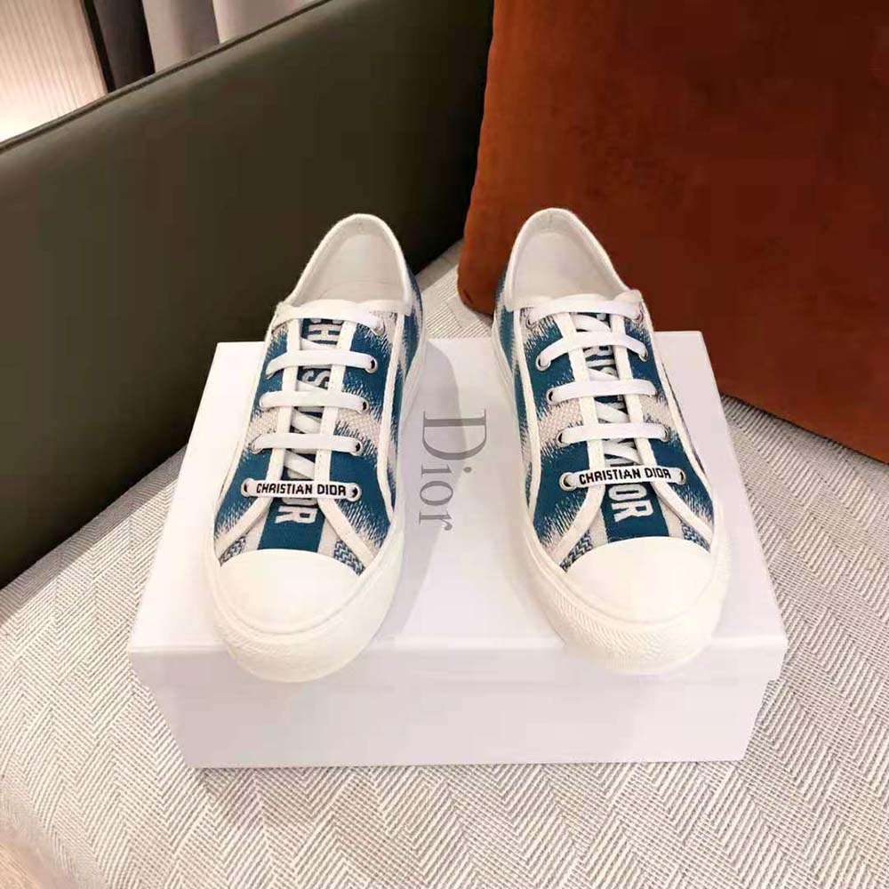 Top view showing lace and cotton fabric of Dior Women Walk n dior Sneaker Deep Ocean Blue