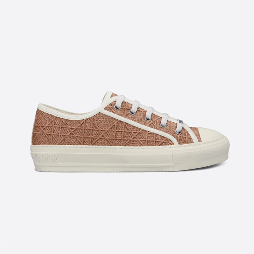 Side view of Dior Women Walk n dior Sneaker Nude Denim with Cannage Embroidery