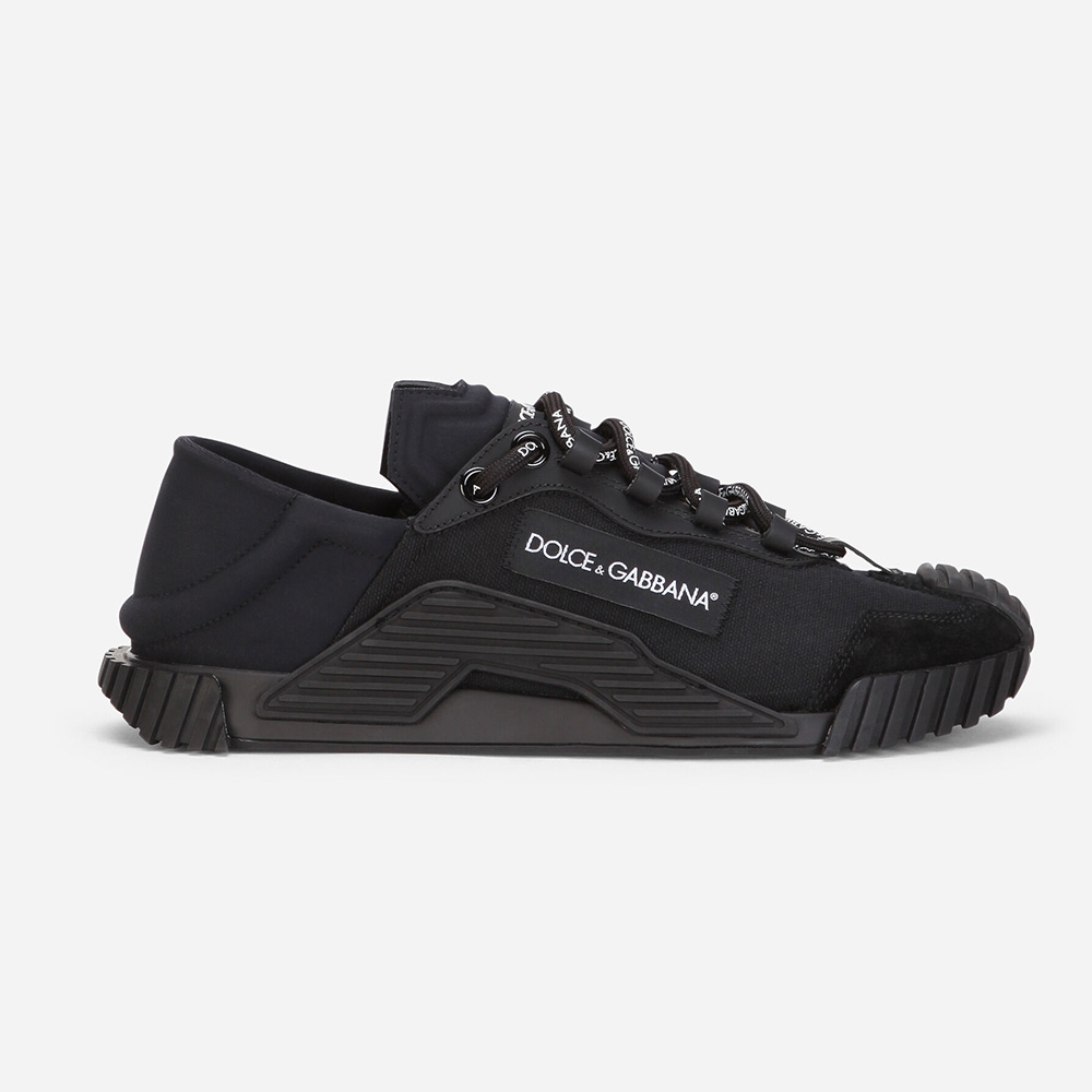 Side angle of Dolce Gabbana D&G Women Canvas NS1 Slip-on Sneakers-Black
