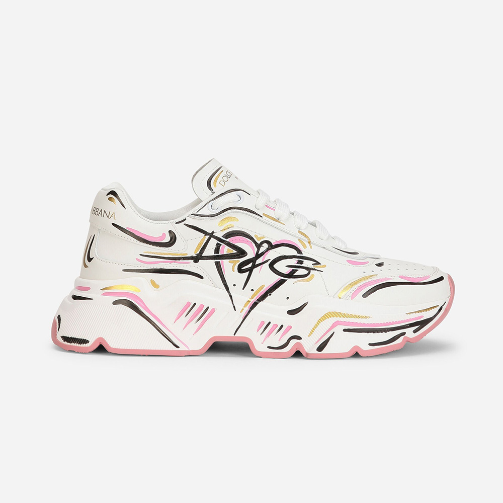Side profile of Dolce Gabbana D&G Women Hand-painted Calfskin Nappa Daymaster Sneakers