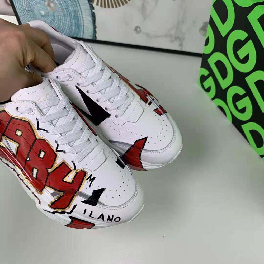 Dolce Gabbana D&G Women Hand-painted Calfskin Nappa Daymaster Sneakers-Red - image 10