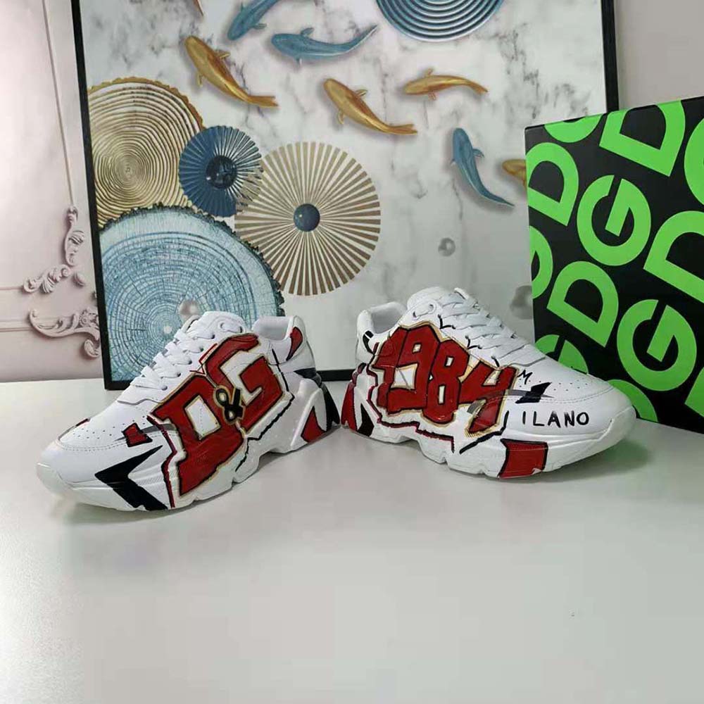 Top view showing lace-up design of Dolce Gabbana D&G Daymaster Sneakers-Red
