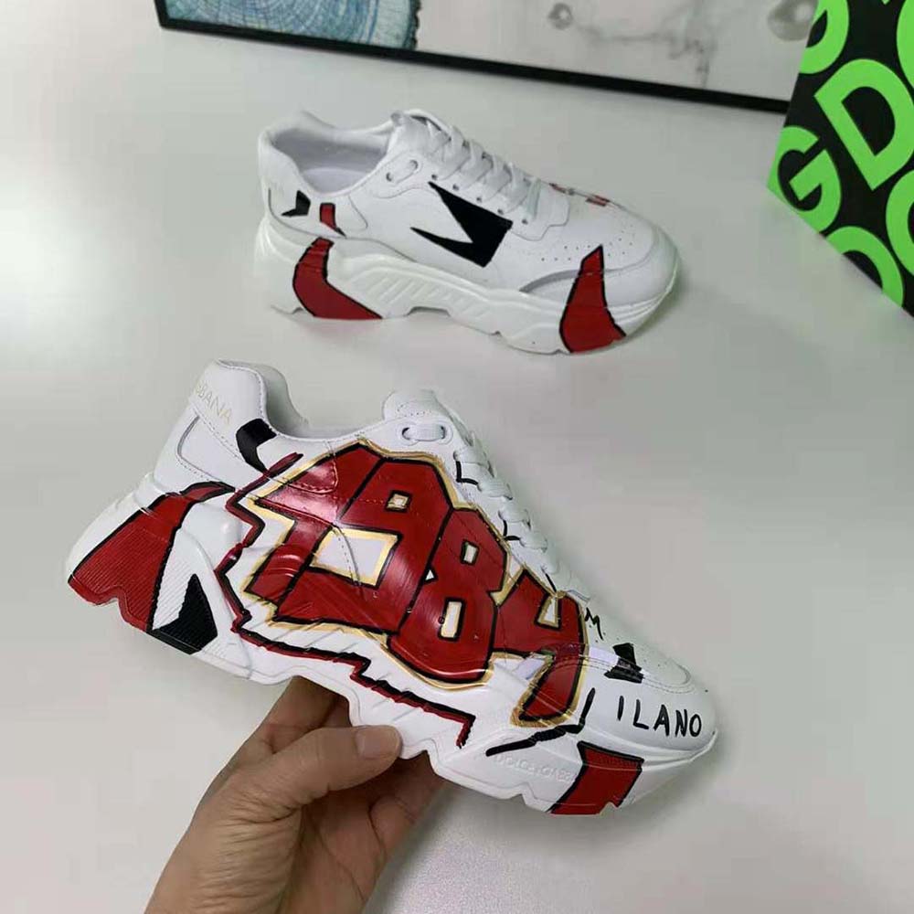 Dolce Gabbana D&G Women Hand-painted Calfskin Nappa Daymaster Sneakers-Red - image 8