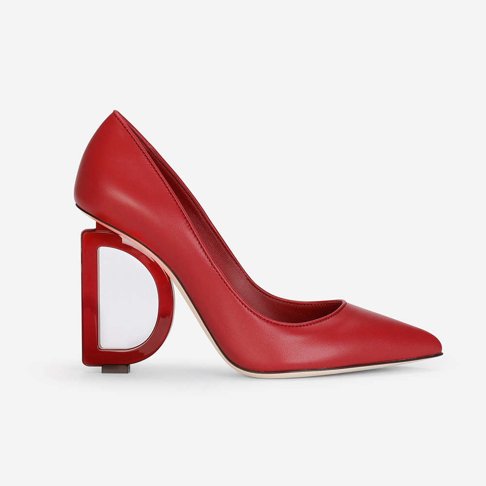 Side profile of Dolce Gabbana D&G Women Nappa Leather Pumps with DG 105 mm Heel-Red