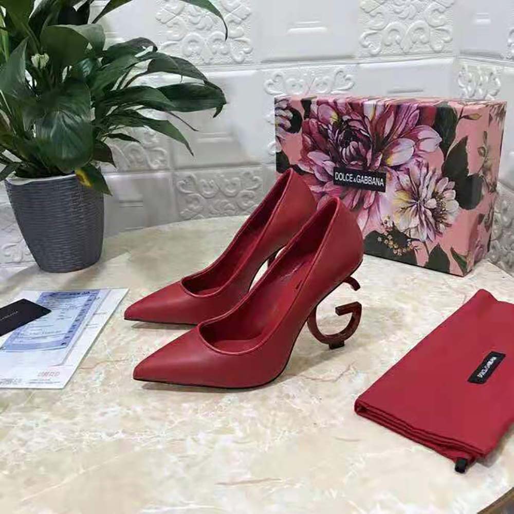 Dolce Gabbana D&G Women Nappa Leather Pumps with DG in 105 mm Heel-Red - image 4