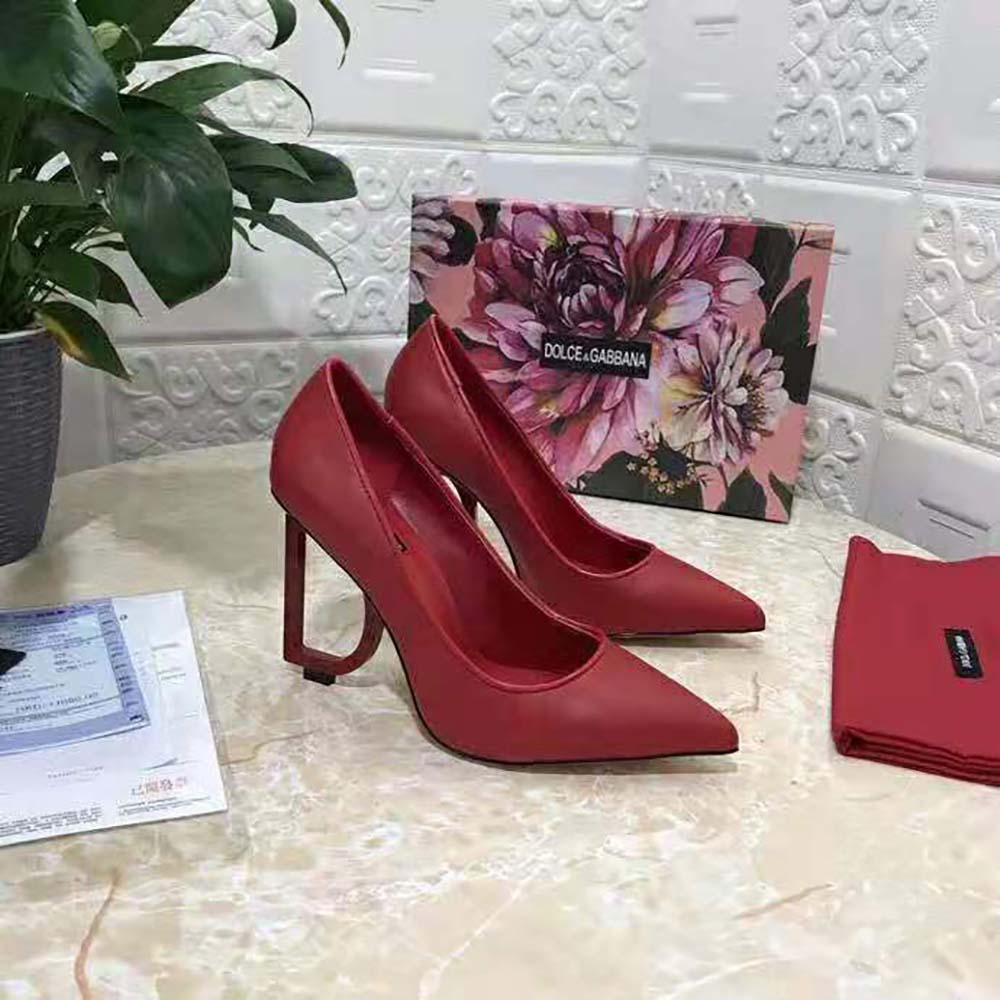 Dolce Gabbana D&G Women Nappa Leather Pumps with DG in 105 mm Heel-Red - image 5