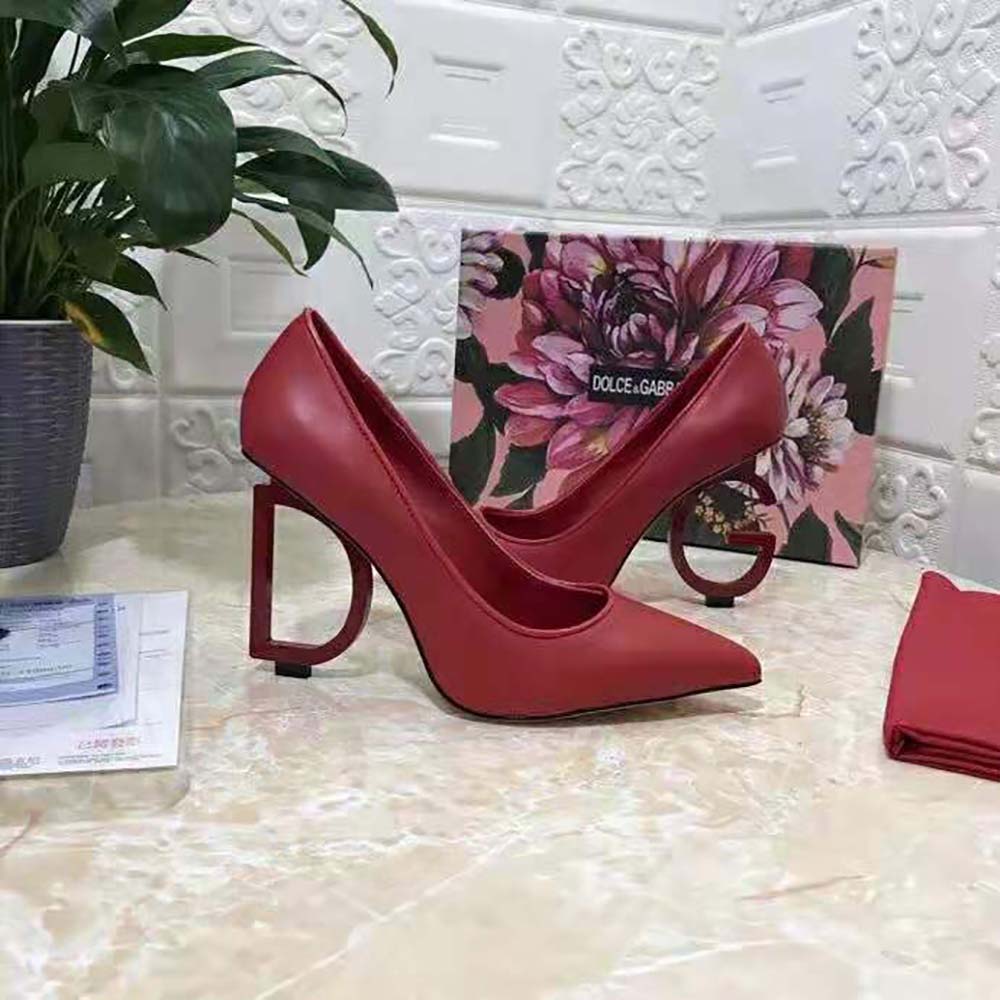Dolce Gabbana D&G Women Nappa Leather Pumps with DG in 105 mm Heel-Red - image 8
