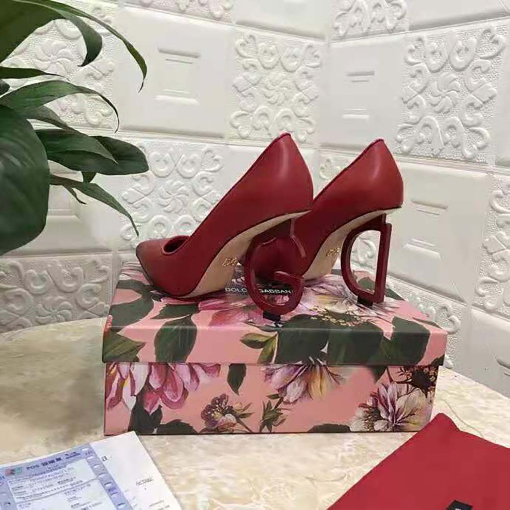 Dolce Gabbana D&G Women Nappa Leather Pumps with DG in 105 mm Heel-Red - image 6