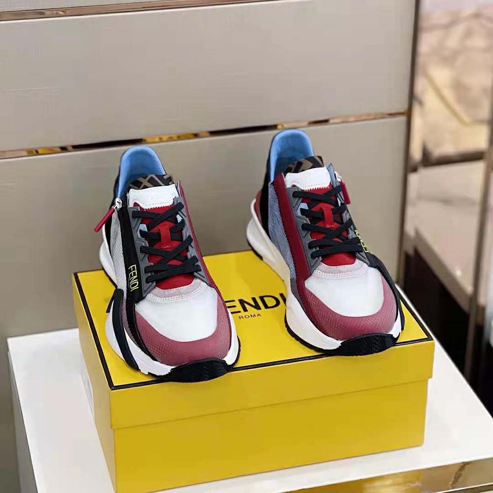 Close-up on lace-up and Fendi logo hardware of Flow Nylon Low-Tops