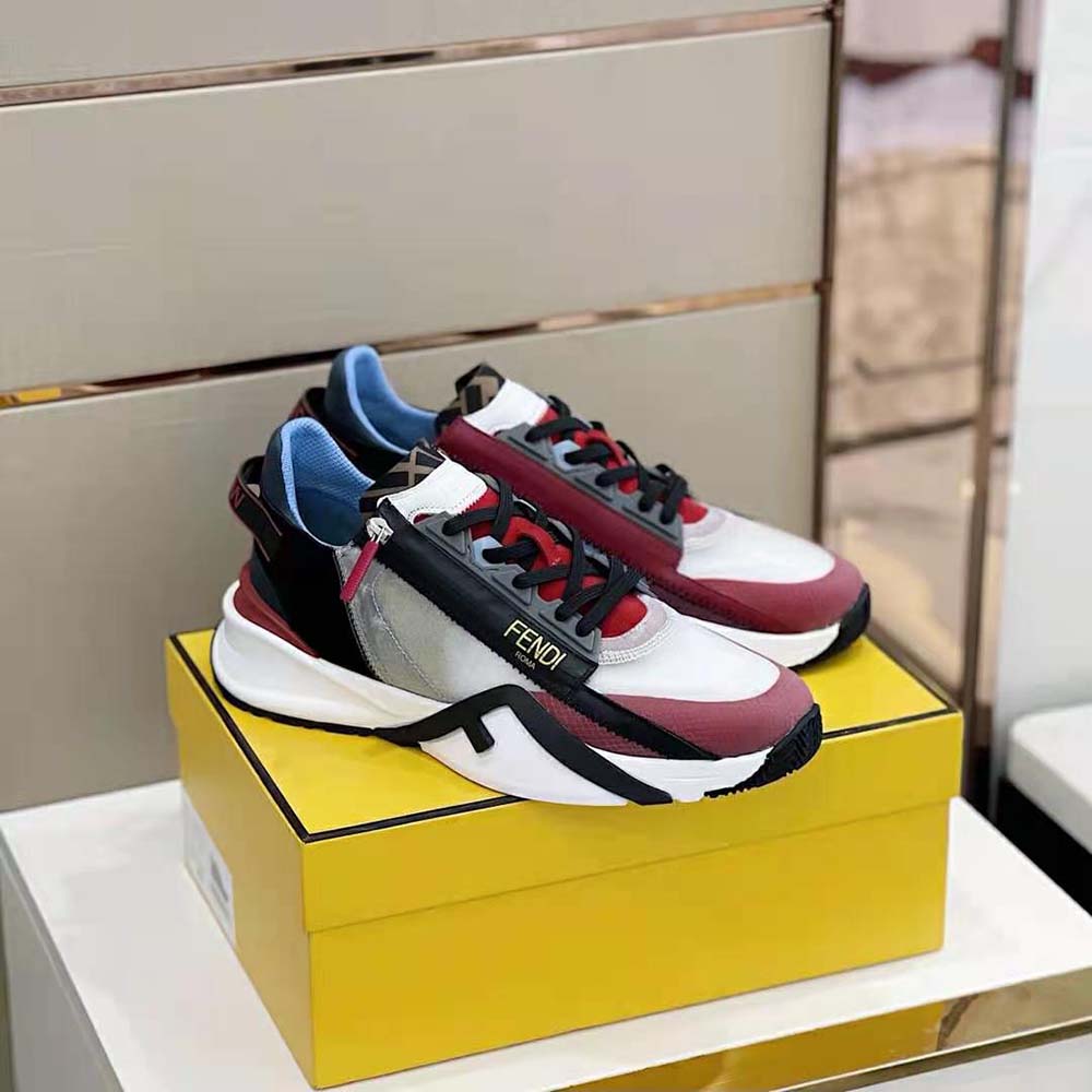Top-down shot of maroon Fendi Unisex Flow Multicolor Nylon Low-Tops