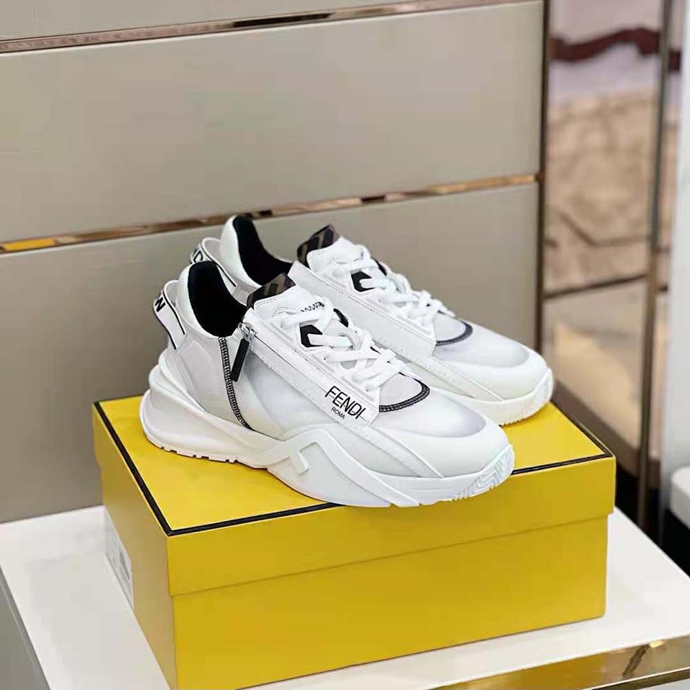 Overhead view showing laces and suede details on Fendi low-tops