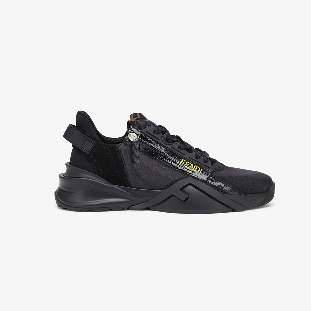 Side profile of Fendi Unisex Shoes Flow Black Nylon Low-Tops