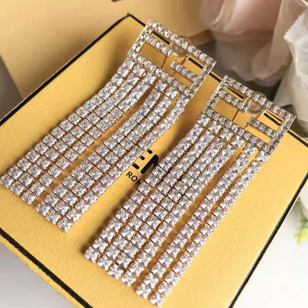 Side profile of Fendi Women Baguette Earrings showing push-back closure
