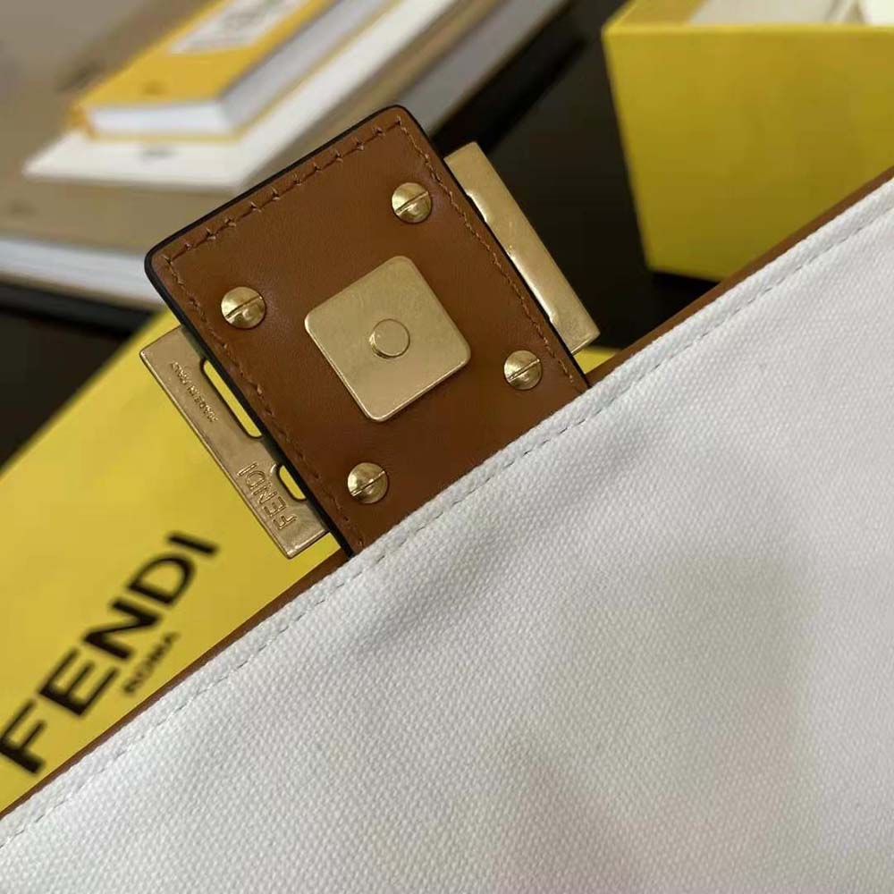 Fendi Women Baguette White Canvas FF Bag - image 9