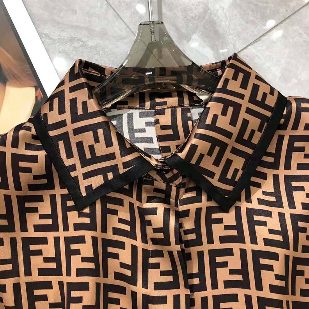 Fendi Women Brown Twill Shirt with Classic Collar - image 8