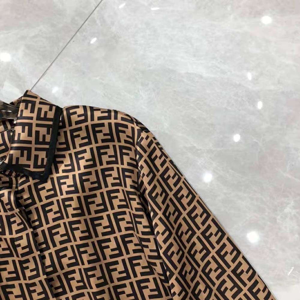 Fendi Women Brown Twill Shirt with Classic Collar - image 9