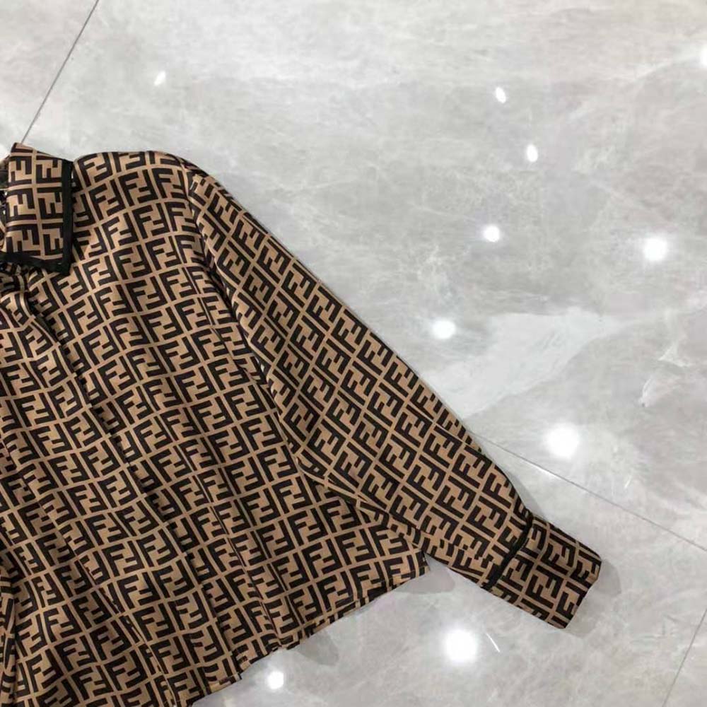 Fendi Women Brown Twill Shirt with Classic Collar - image 6
