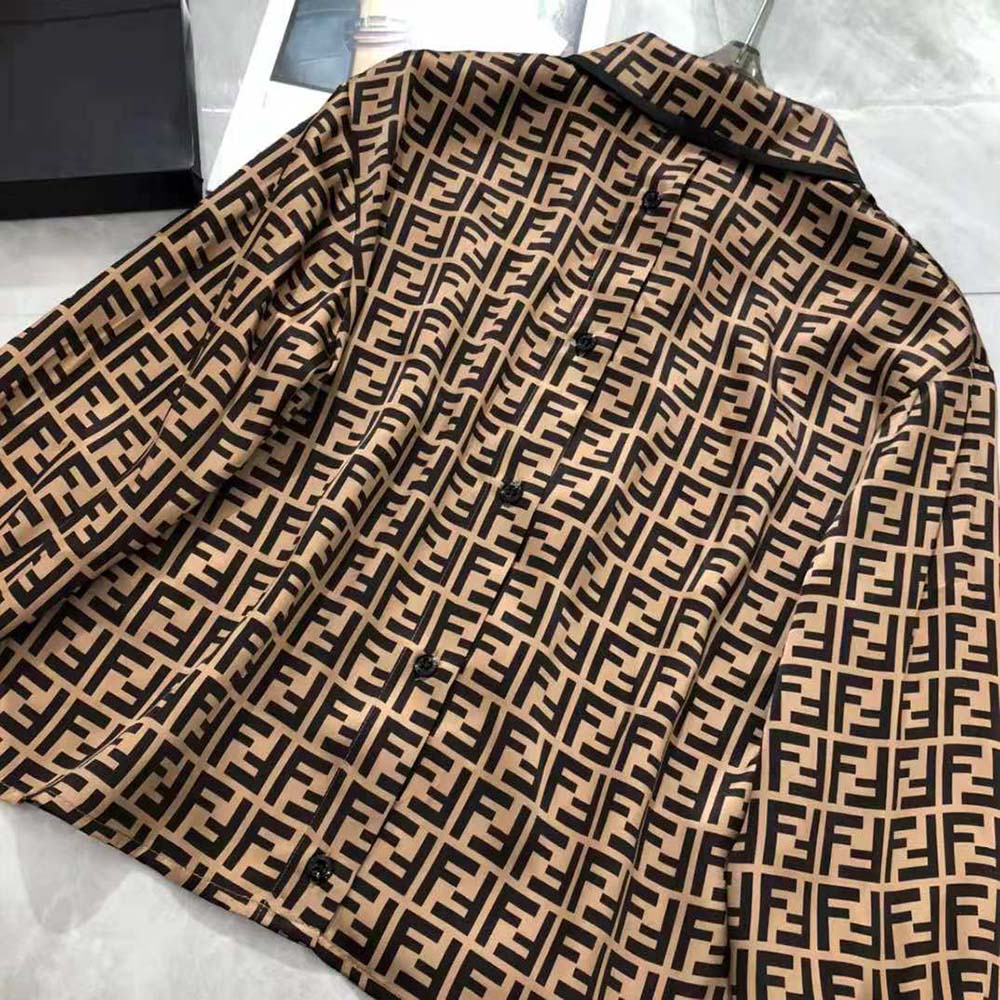 Fendi Women Brown Twill Shirt with Classic Collar - image 4
