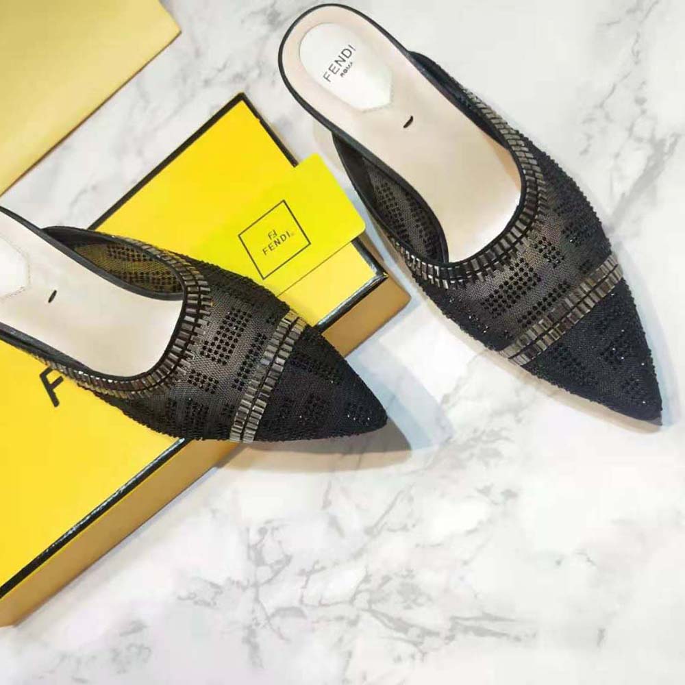 Fendi Women Colibri Sabots in Mesh and Black Leather - image 4