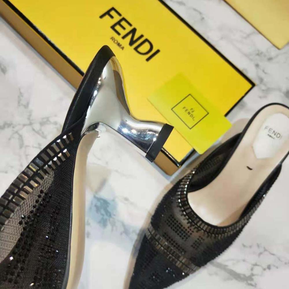 Fendi Women Colibri Sabots in Mesh and Black Leather - image 8