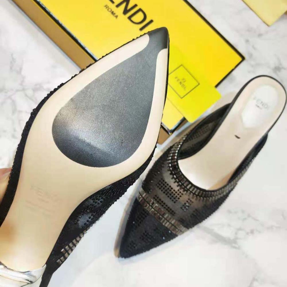 Fendi Women Colibri Sabots in Mesh and Black Leather - image 6