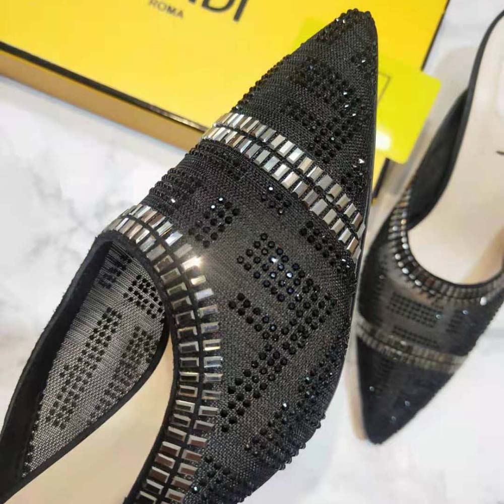 Fendi Women Colibri Sabots in Mesh and Black Leather - image 7