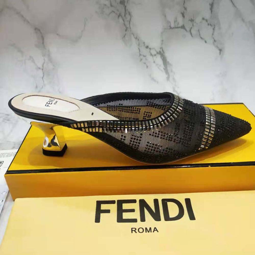 Fendi Women Colibri Sabots in Mesh and Black Leather - image 5