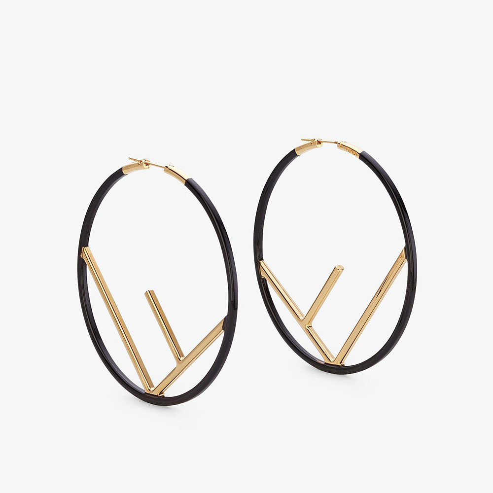 Fendi Women F is Fendi Earrings Gold Colored Earrings-Black