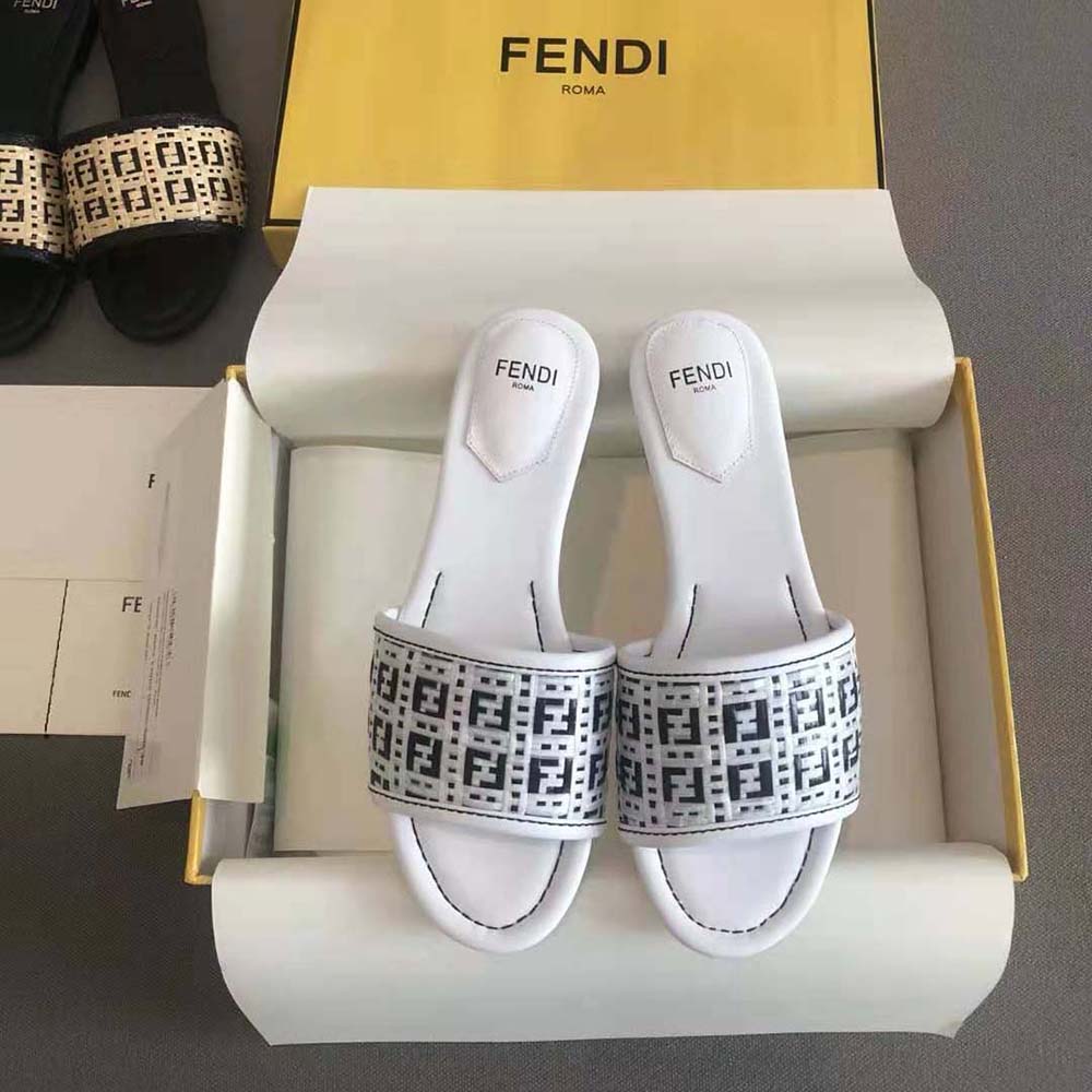 Close-up of FF interlace detail on Fendi Women FF Interlace Slides