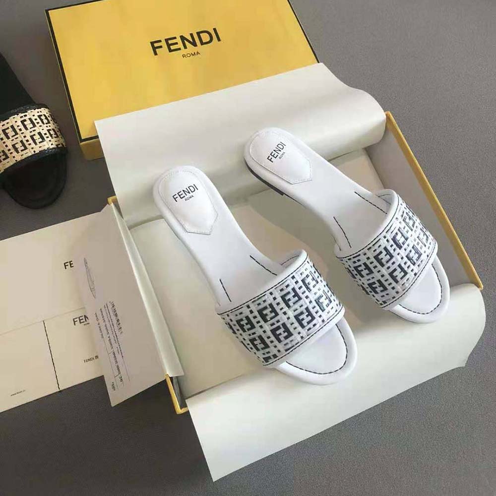 Fendi Women FF Interlace Slides White Leather Slides - image 4