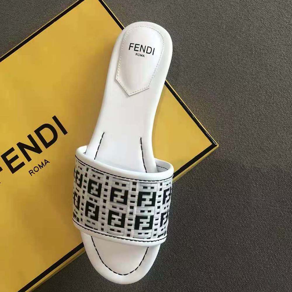 Fendi Women FF Interlace Slides White Leather Slides - image 8