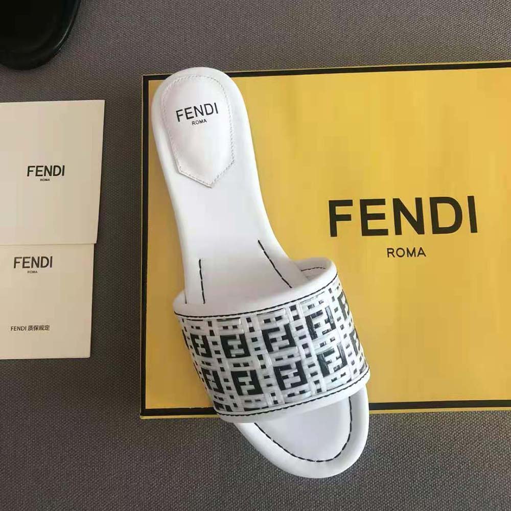 Fendi Women FF Interlace Slides White Leather Slides - image 7