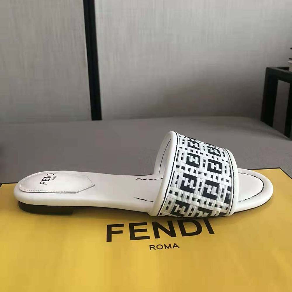 Fendi Women FF Interlace Slides White Leather Slides - image 6