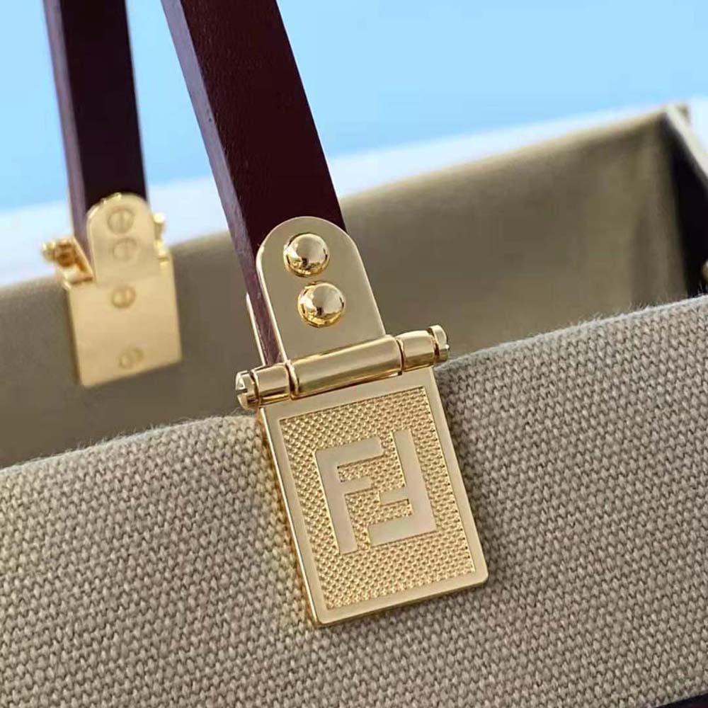 Fendi Women Fendi Sunshine Medium Beige Canvas Bag - image 9