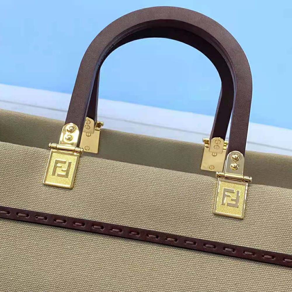 Fendi Women Fendi Sunshine Medium Beige Canvas Bag - image 8