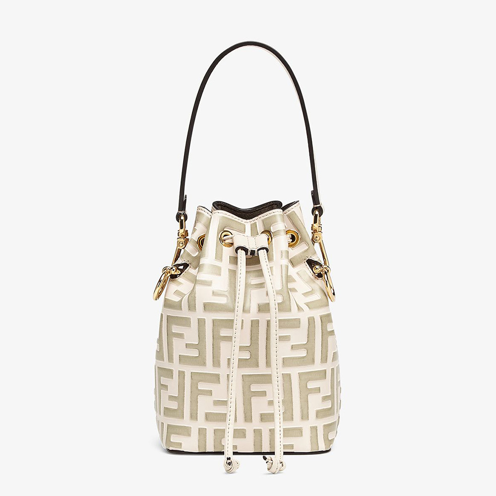 Front close-up of Fendi Women Mon Tresor Beige Leather Mini-Bag with gold hardware