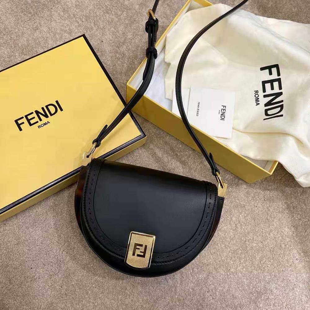 Close-up of hand-stitched leather detail on Fendi Moonlight satchel