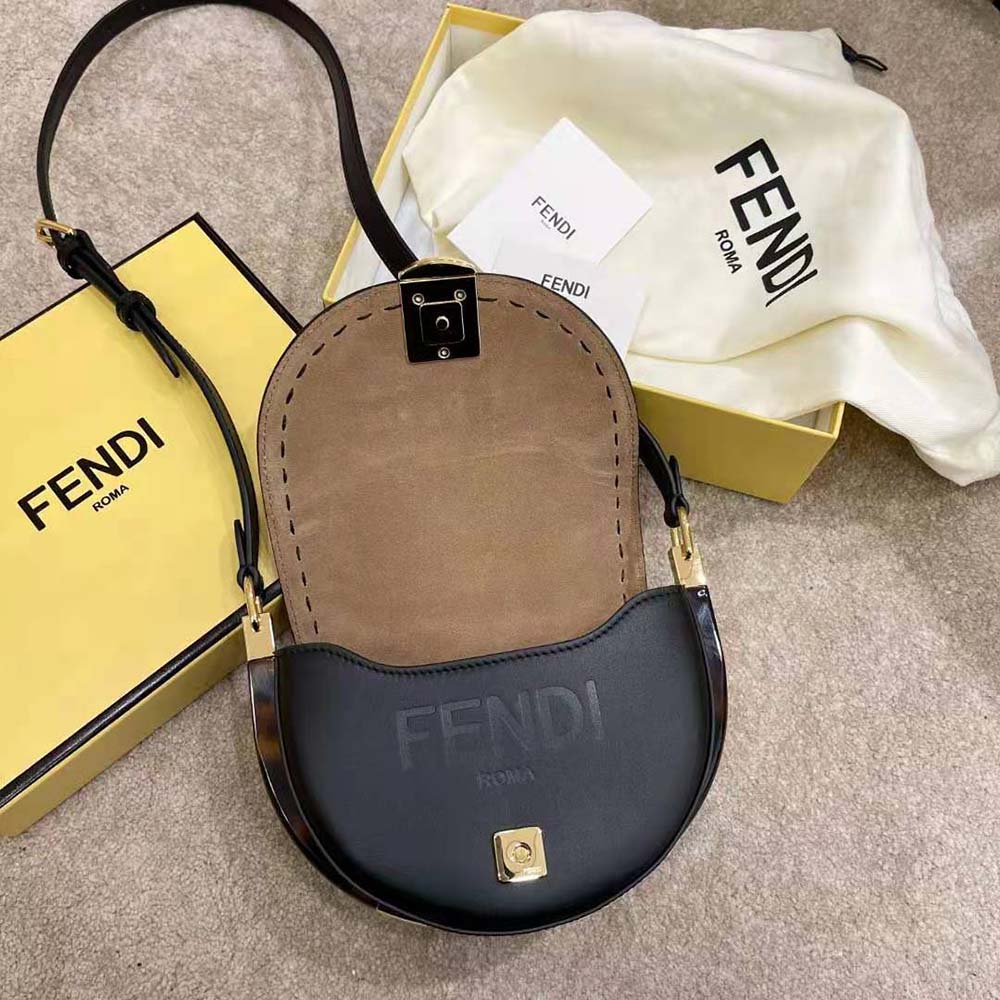 Fendi Women Moonlight Hand-Stitched Leather Satchel Bag-Black - image 6
