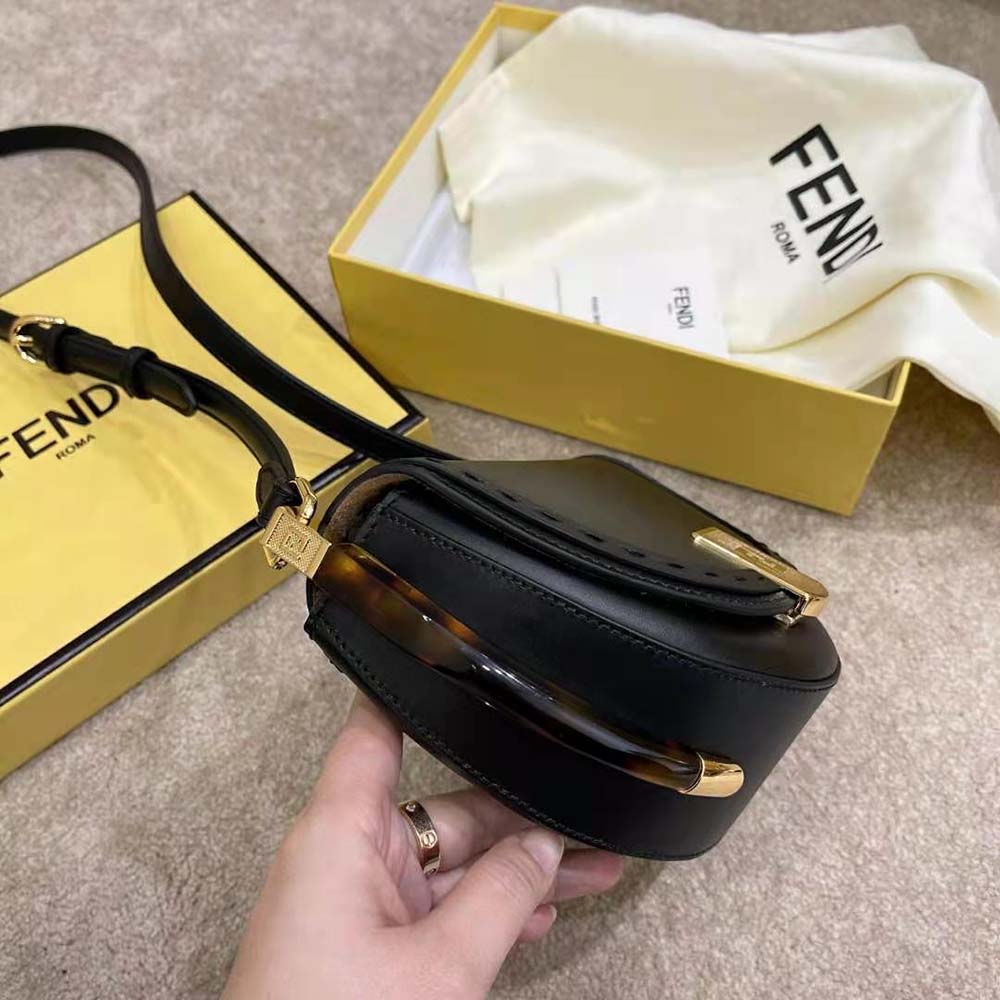 Fendi Women Moonlight Hand-Stitched Leather Satchel Bag-Black - image 5