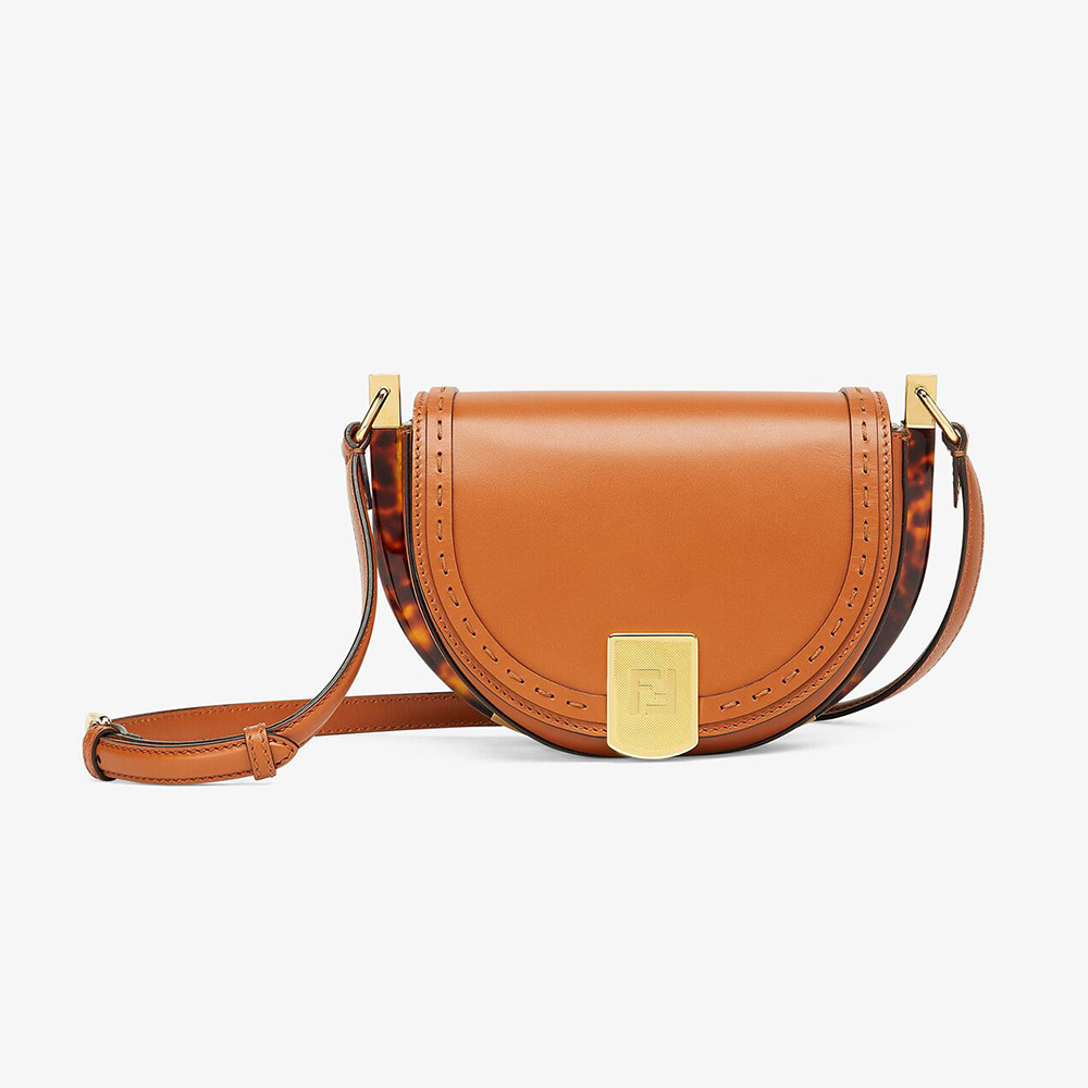 Front view of Fendi Women Moonlight Hand-Stitched Leather Satchel Bag-Brown